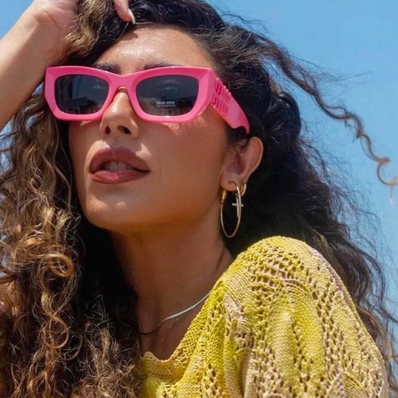 Miu Miu Accessories - MIU MIU Hot Pink Logo Sunglasses